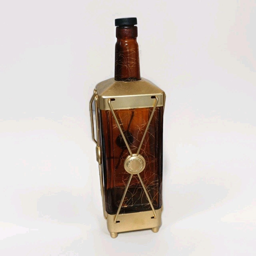 Vintage Swiss Harmony Music Box Wind Up Amber‎ Liquor Decanter Mid Century MCM
